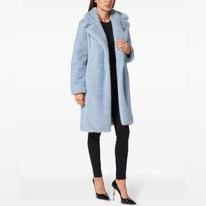 Jen & Co Women’s Robin’s Egg Blue Cyan Faux Teddy Bear Topper Sweater Coat S/M